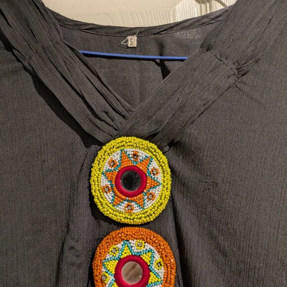 Black Maxi Dress with details colourful embroidery - Picture 5 of 7